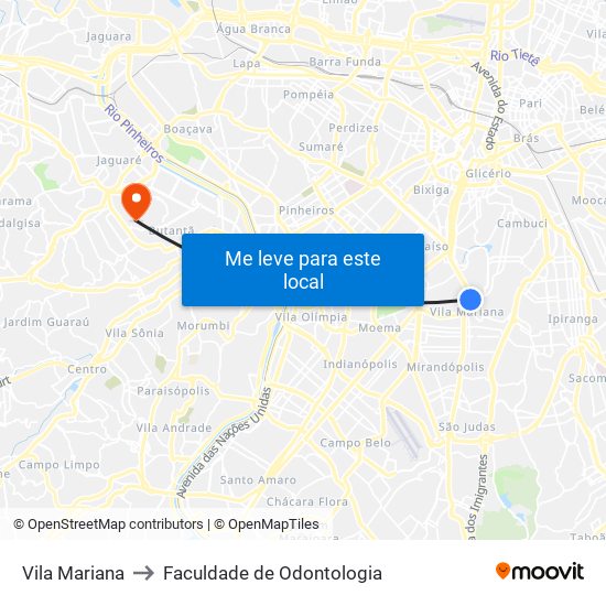 Vila Mariana to Faculdade de Odontologia map