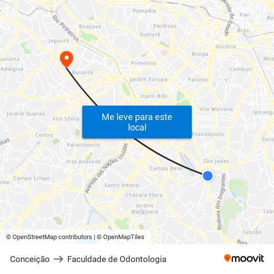 Conceição to Faculdade de Odontologia map