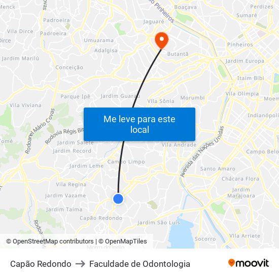 Capão Redondo to Faculdade de Odontologia map