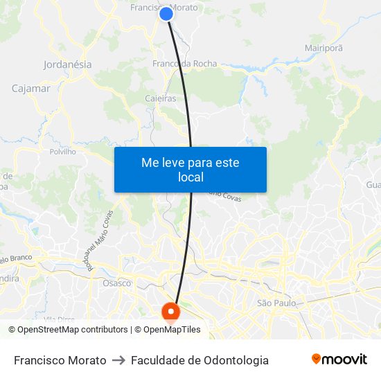 Francisco Morato to Faculdade de Odontologia map