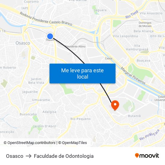 Osasco to Faculdade de Odontologia map