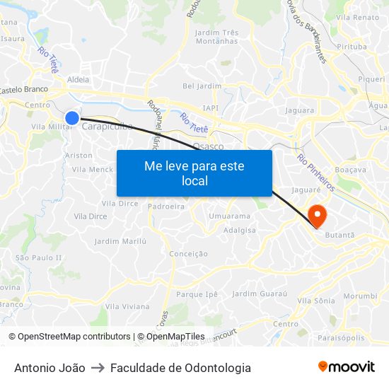 Antonio João to Faculdade de Odontologia map