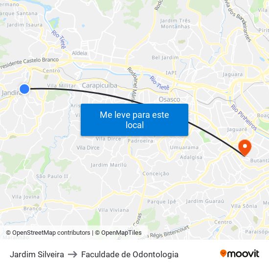 Jardim Silveira to Faculdade de Odontologia map
