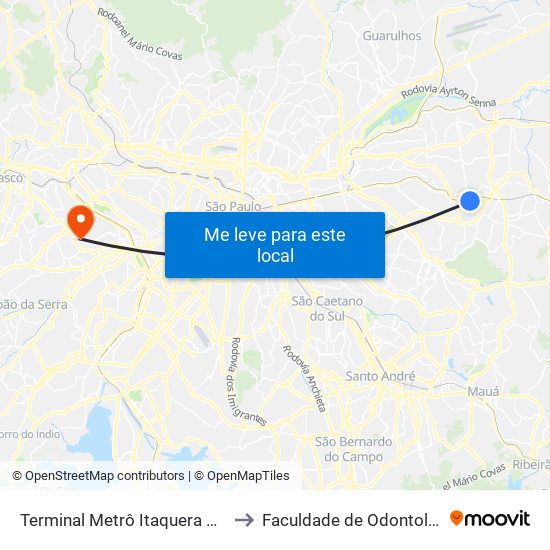 Terminal Metrô Itaquera Norte to Faculdade de Odontologia map