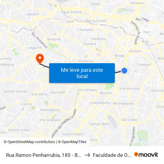 Rua Ramon Penharrubia, 180 - Bela Vista, São Paulo to Faculdade de Odontologia map