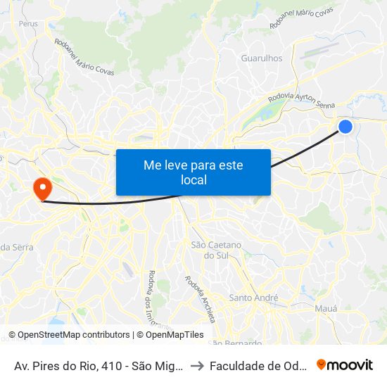 Av. Pires do Rio, 410 - São Miguel, São Paulo to Faculdade de Odontologia map