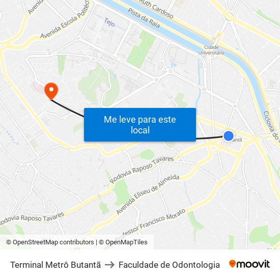 Terminal Metrô Butantã to Faculdade de Odontologia map