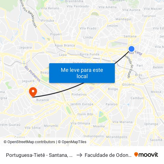 Portuguesa-Tietê - Santana, São Paulo to Faculdade de Odontologia map