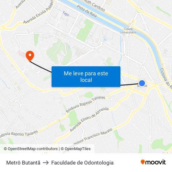 Metrô Butantã to Faculdade de Odontologia map