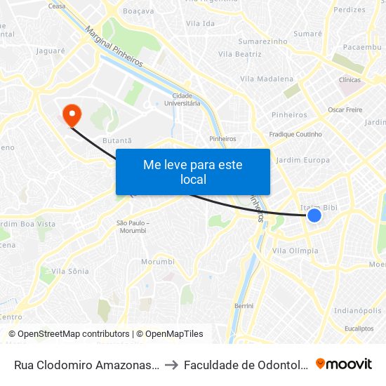 Rua Clodomiro Amazonas 221 to Faculdade de Odontologia map
