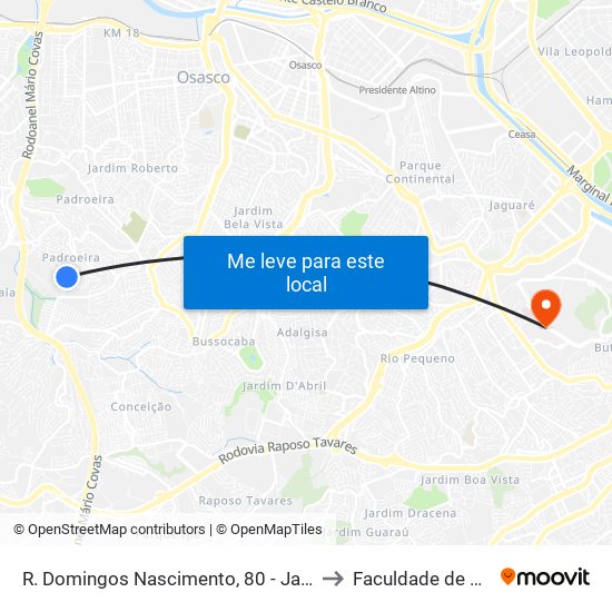 R. Domingos Nascimento, 80 - Jardim Cipava Ii, Osasco to Faculdade de Odontologia map