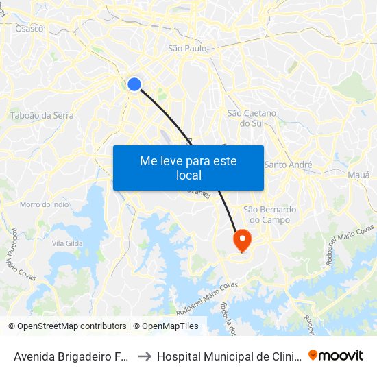 Avenida Brigadeiro Faria Lima 2528 to Hospital Municipal de Clinicas José Alencar map
