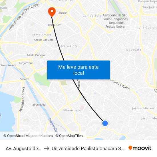 Av. Augusto de Castro, 305 to Universidade Paulista Chácara Santo Antônio Campus III map