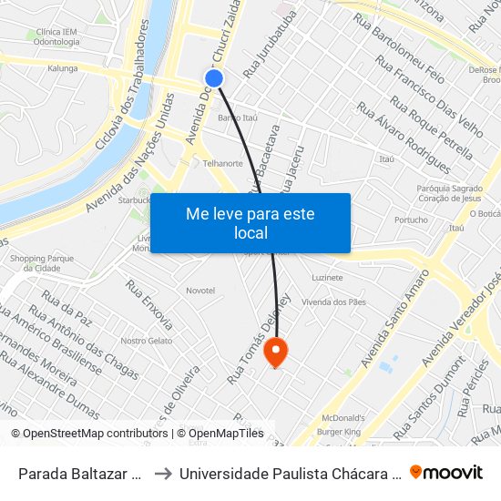 Parada Baltazar Fernandes (C/B) to Universidade Paulista Chácara Santo Antônio Campus III map