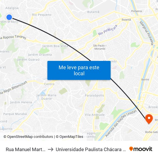 Rua Manuel Martins Colaço 169 to Universidade Paulista Chácara Santo Antônio Campus III map