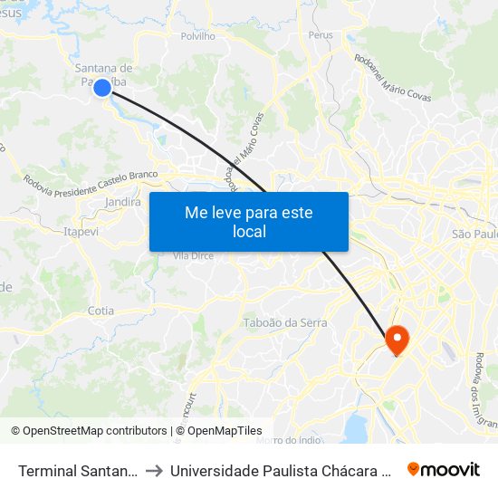 Terminal Santana de Parnaíba to Universidade Paulista Chácara Santo Antônio Campus III map