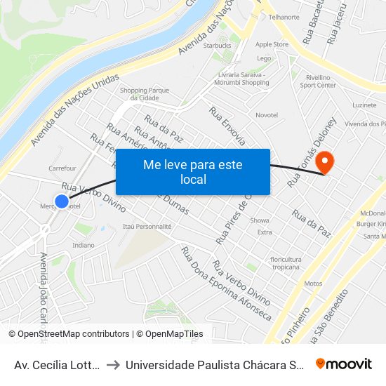 Av. Cecília Lottenberg, 130 to Universidade Paulista Chácara Santo Antônio Campus III map