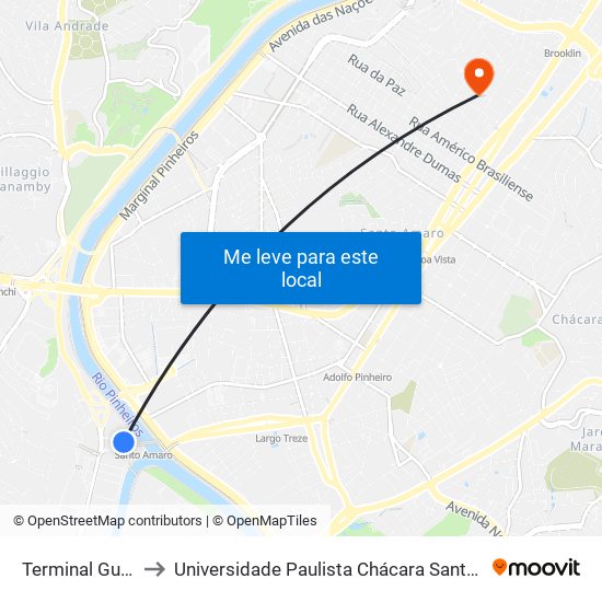 Terminal Guido Caloi to Universidade Paulista Chácara Santo Antônio Campus III map
