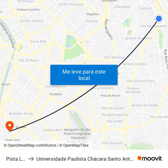Pista Local to Universidade Paulista Chácara Santo Antônio Campus III map
