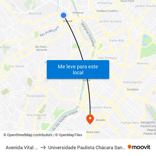 Avenida Vital Brasil 686 to Universidade Paulista Chácara Santo Antônio Campus III map