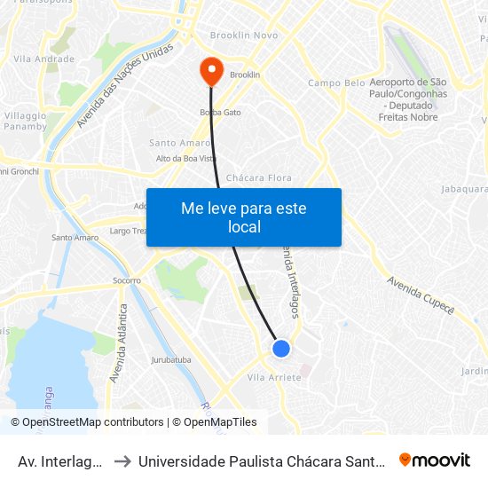 Av. Interlagos, 2760 to Universidade Paulista Chácara Santo Antônio Campus III map