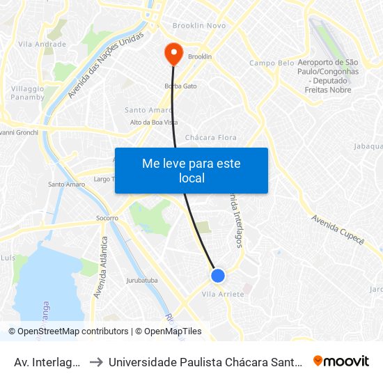 Av. Interlagos, 3060 to Universidade Paulista Chácara Santo Antônio Campus III map
