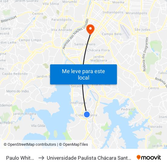 Paulo Whitaker B/C to Universidade Paulista Chácara Santo Antônio Campus III map
