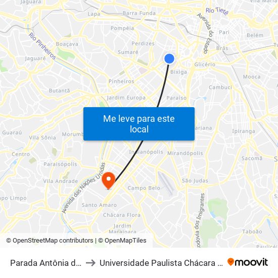 Parada Antônia de Queiróz (B/C) to Universidade Paulista Chácara Santo Antônio Campus III map