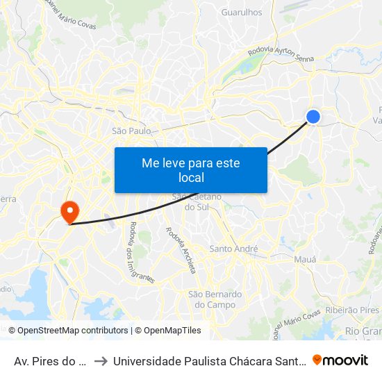 Av. Pires do Rio, 4628 to Universidade Paulista Chácara Santo Antônio Campus III map
