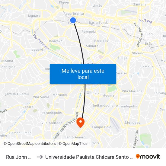 Rua John Harrison to Universidade Paulista Chácara Santo Antônio Campus III map