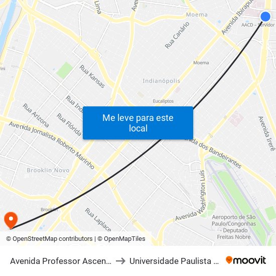 Avenida Professor Ascendino Reis, 724 • Metrô Aacd-Servidor to Universidade Paulista Chácara Santo Antônio Campus III map