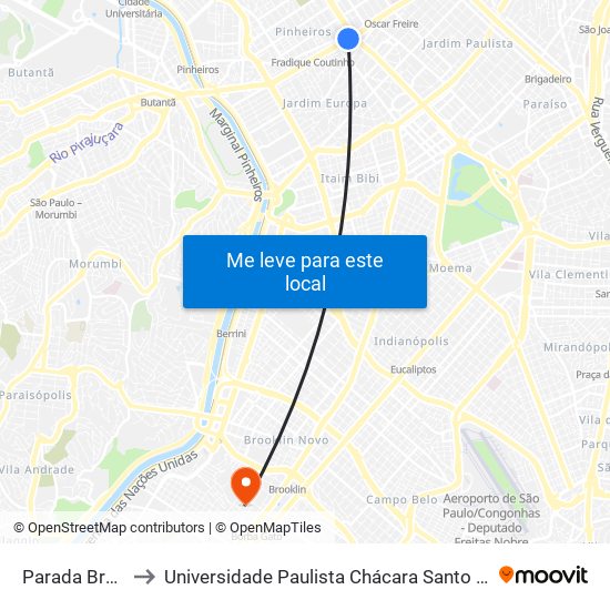 Parada Brasil B/C to Universidade Paulista Chácara Santo Antônio Campus III map