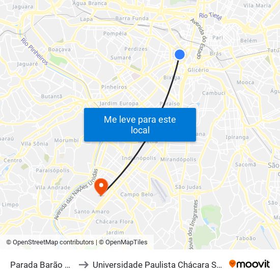 Barão de Itapetinga to Universidade Paulista Chácara Santo Antônio Campus III map