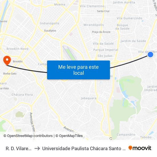 R. D. Vilares, 1137 to Universidade Paulista Chácara Santo Antônio Campus III map