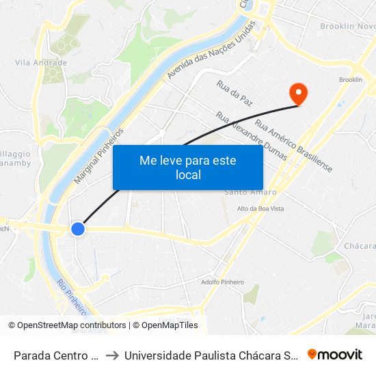 Parada Centro Africana B/C to Universidade Paulista Chácara Santo Antônio Campus III map