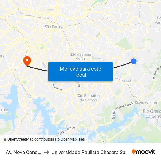 Av. Nova Conquista, 1885 to Universidade Paulista Chácara Santo Antônio Campus III map