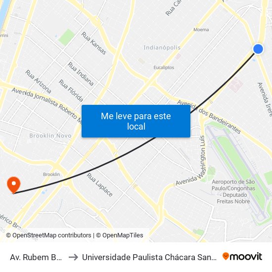 Av. Rubem Berta, 1111 to Universidade Paulista Chácara Santo Antônio Campus III map