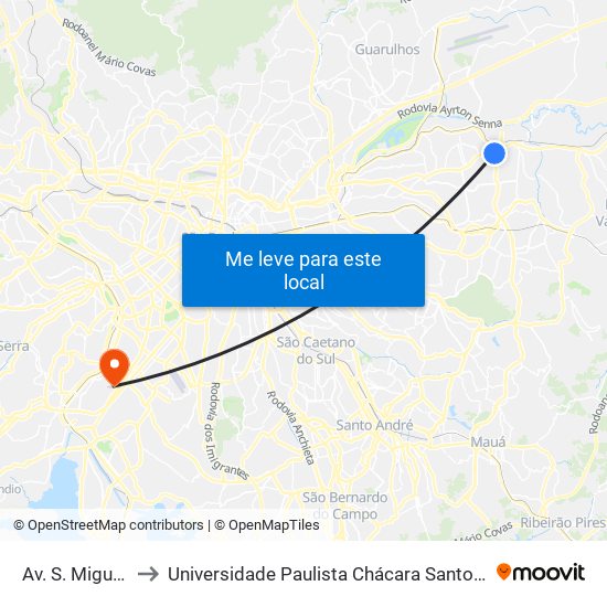 Av. S. Miguel, 8201 to Universidade Paulista Chácara Santo Antônio Campus III map