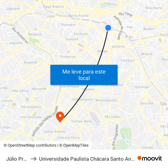 Júlio Prestes to Universidade Paulista Chácara Santo Antônio Campus III map