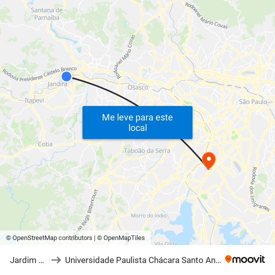 Jardim Belval to Universidade Paulista Chácara Santo Antônio Campus III map