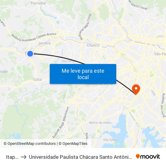 Itapevi to Universidade Paulista Chácara Santo Antônio Campus III map