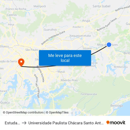 Estudantes to Universidade Paulista Chácara Santo Antônio Campus III map