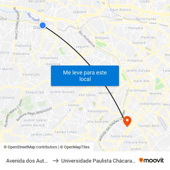 Avenida dos Autonomistas, 4120 to Universidade Paulista Chácara Santo Antônio Campus III map