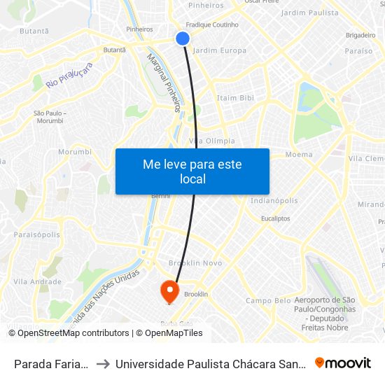 Parada Faria Lima B/C to Universidade Paulista Chácara Santo Antônio Campus III map