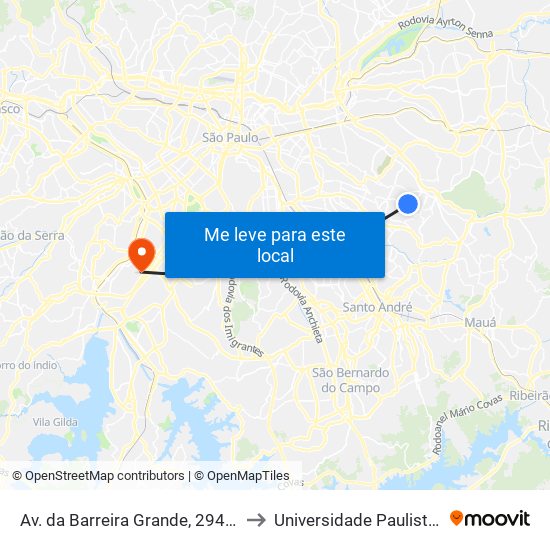 Av. da Barreira Grande, 2941 - Jardim das Rosas (Zona Leste I), São Paulo to Universidade Paulista Chácara Santo Antônio Campus III map