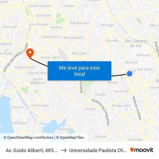 Av. Guido Aliberti, 4850 - Mauá, São Caetano do Sul to Universidade Paulista Chácara Santo Antônio Campus III map