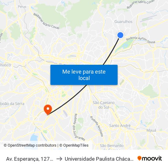 Av. Esperança, 127 - Centro, Guarulhos to Universidade Paulista Chácara Santo Antônio Campus III map