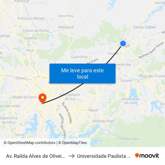 Av. Railda Alves de Oliveira, 27 - Parque Rodrigo Barreto, Arujá to Universidade Paulista Chácara Santo Antônio Campus III map