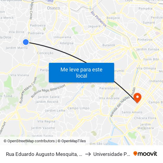 Rua Eduardo Augusto Mesquita, 1178 - Terminal da Linha 181 No Parque Santa Tereza - Jardim Elzinha, Carapicuíba to Universidade Paulista Chácara Santo Antônio Campus III map