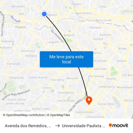 Avenida dos Remédios, 1744 - Vila Santa Edwiges, São Paulo to Universidade Paulista Chácara Santo Antônio Campus III map